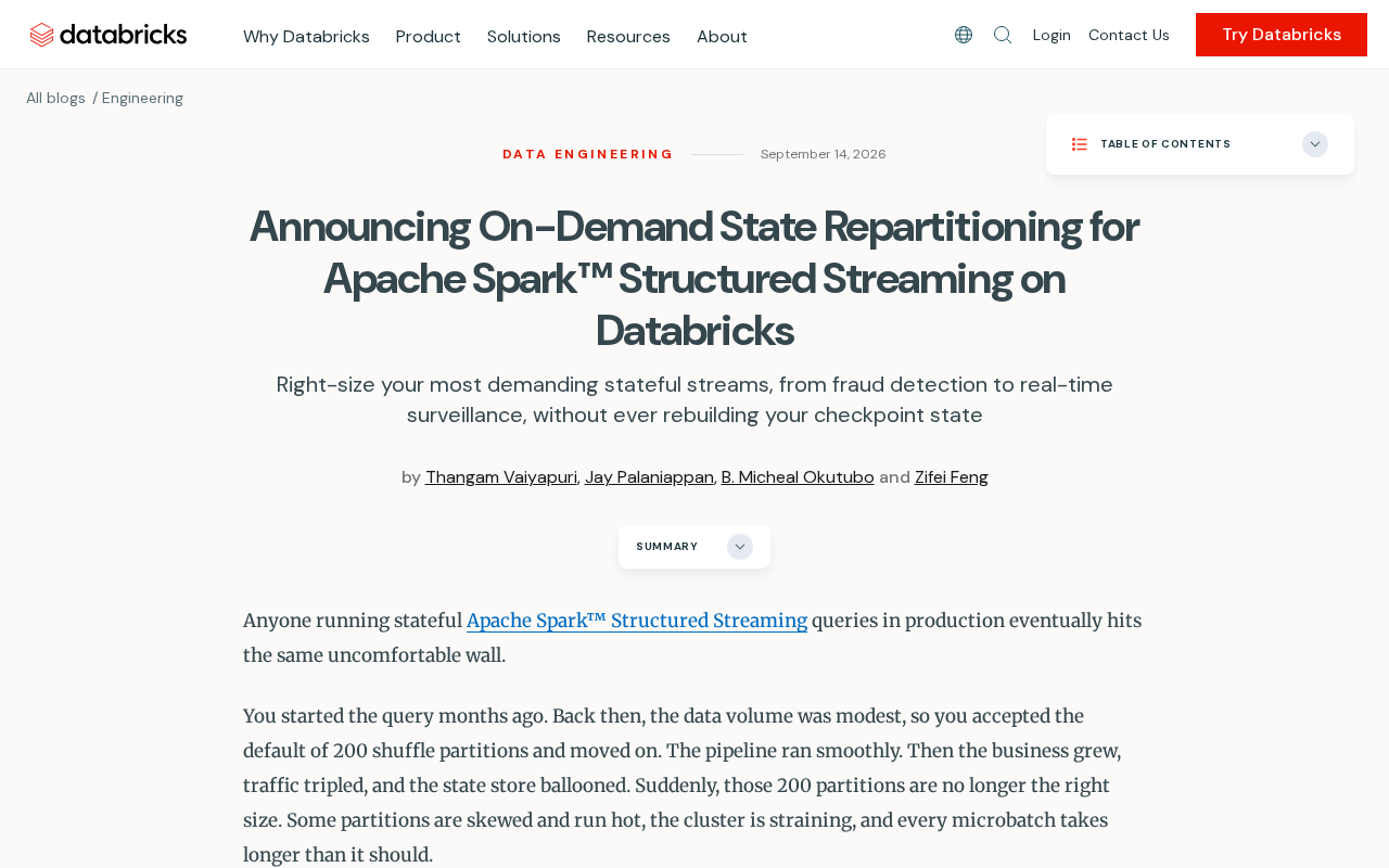 rss source: Announcing On-Demand State Repartitioning for Apache Spark™ Structured Streaming on Databricks