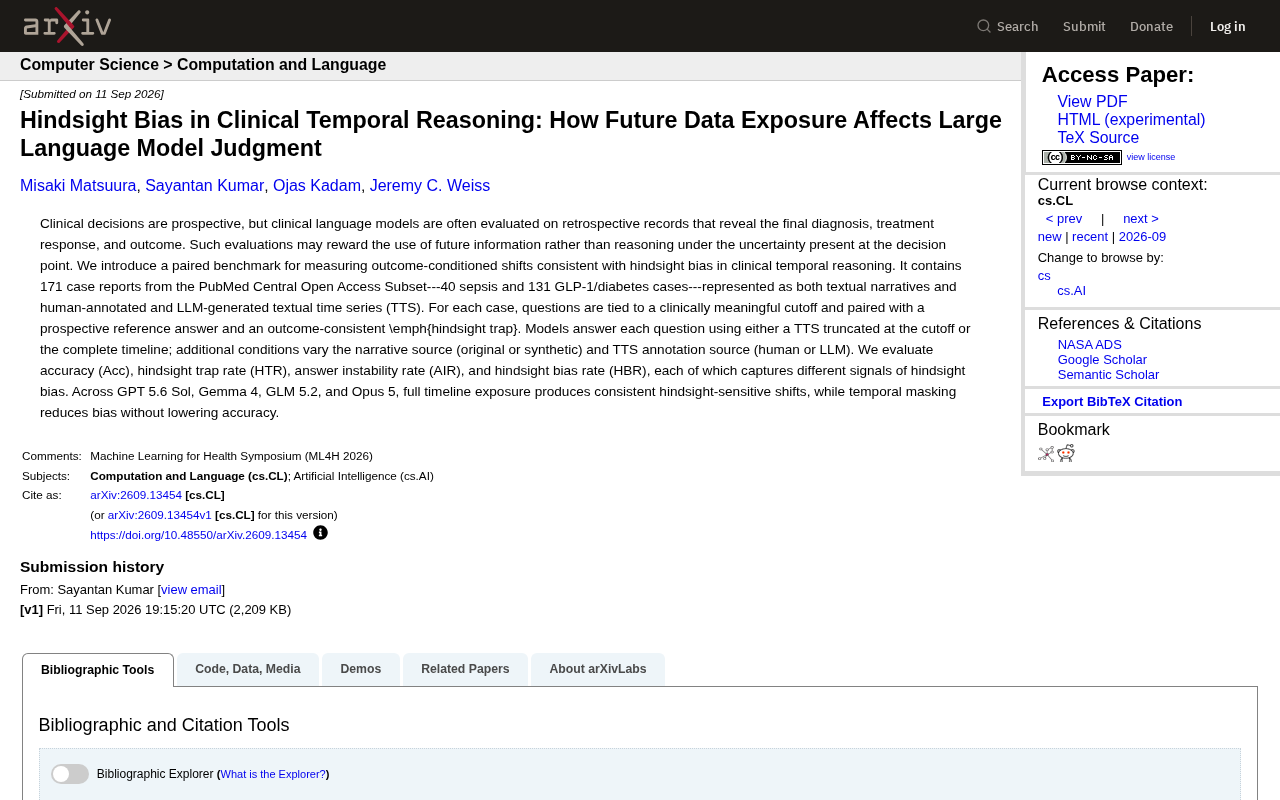 Hindsight Bias in Clinical Temporal Reasoning: How Future Data Skews LLM Judgment
