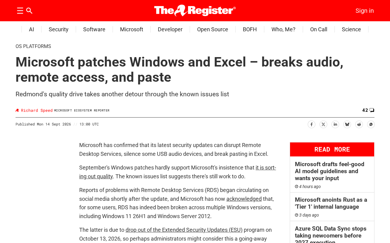 微软补丁修复Windows和Excel漏洞 却引发音频、远程访问和粘贴故障