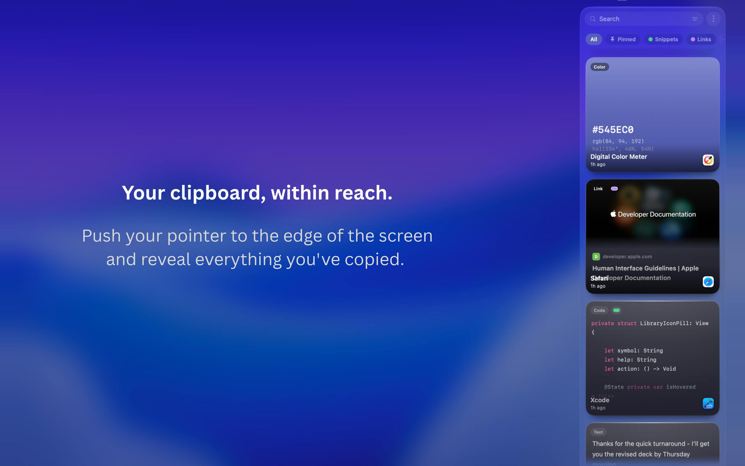 PeekPaste: A Native Mac Clipboard Manager That Slides In from the Edge
