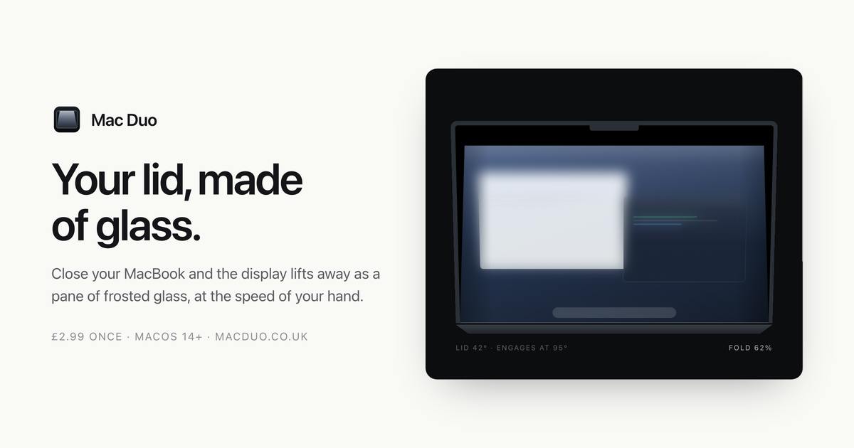 Mac Duo:合盖瞬间让Mac屏幕化作磨砂玻璃