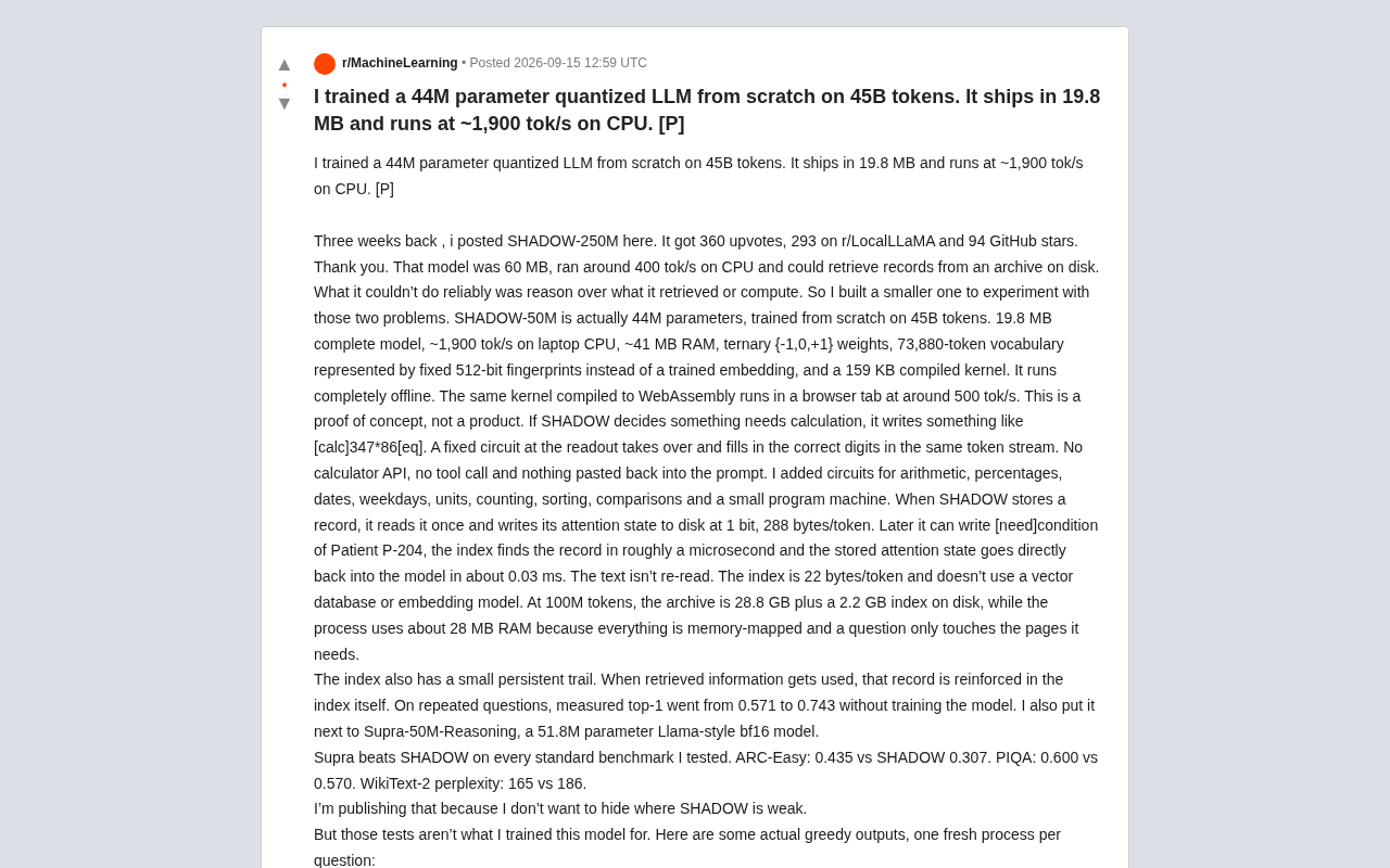 19.8MB LLM: How a 44M-Parameter Model Achieves 1900 tok/s on CPU