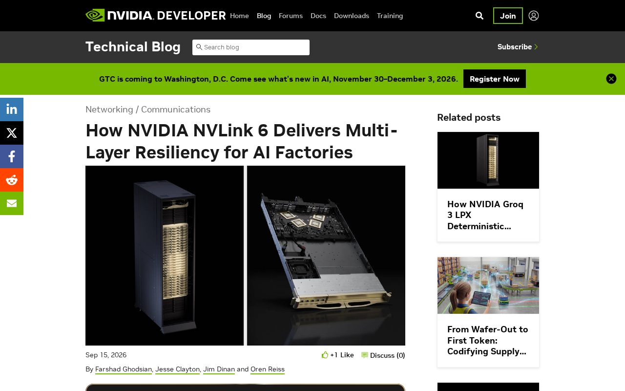 NVLink 6 为AI工厂提供多层容错能力