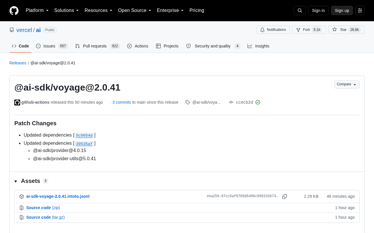 AI SDK Voyage 2.0.41 发布页面