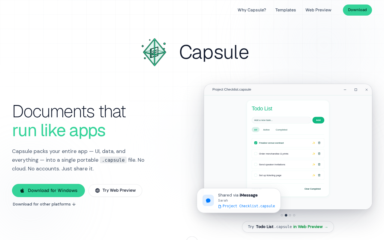 Capsule: Pack Web Apps and Data into a Single SQLite File