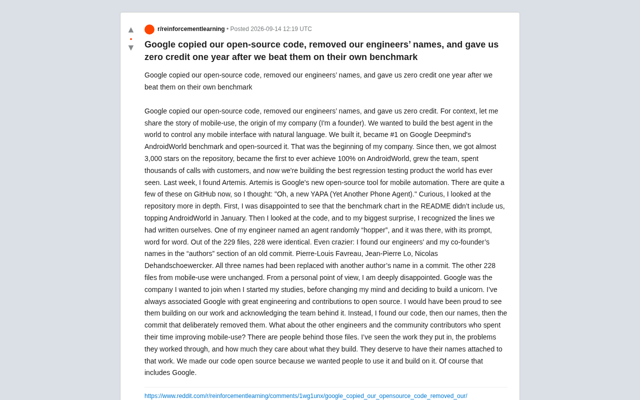 reddit source: Google copied our open-source code