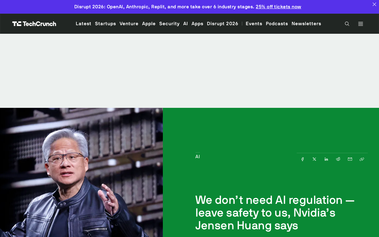 Jensen Huang Opposes AI Regulation: Safety Should Be Left to Vendors