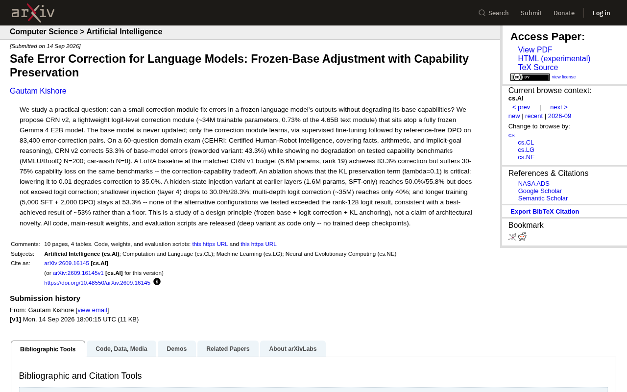 Freeze the Base, Fix the Output: Error Correction Without Capability Loss