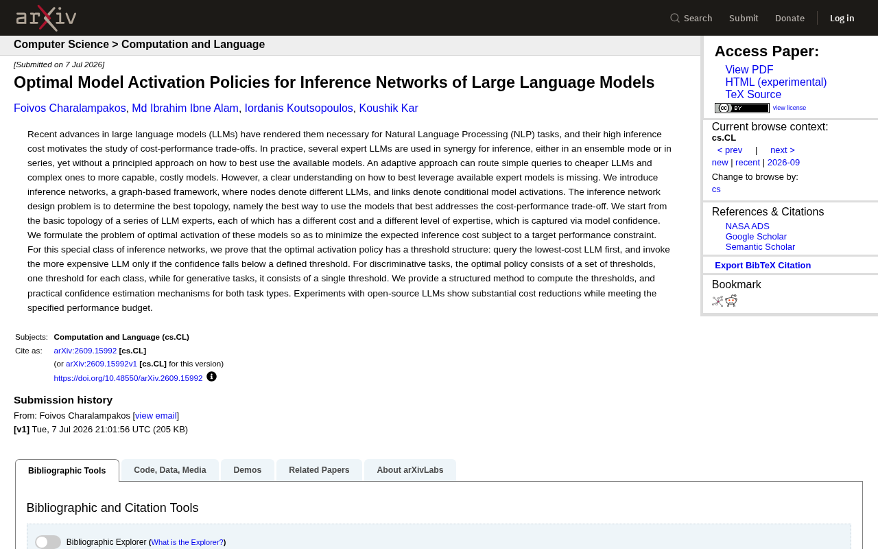 Inference Networks: Optimizing LLM Inference Costs with Threshold Policies