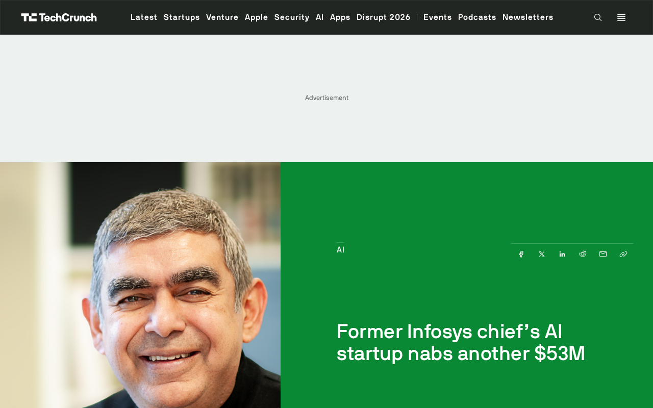 Former Infosys Executive's AI Startup Raises $53 Million