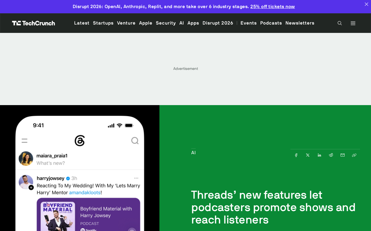 Threads推出播客新功能,助创作者推广节目触达听众