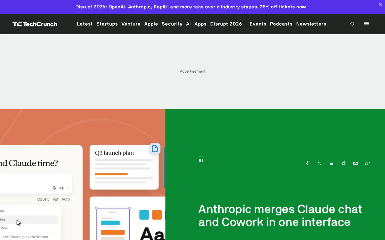 Anthropic Unifies Claude Chat and Cowork: One Interface for Conversations and Collaboration