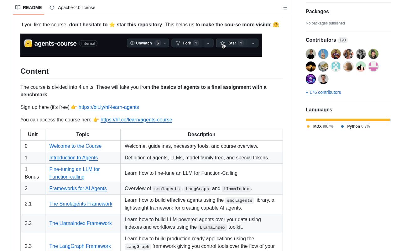 github source: huggingface/agents-course: This repository contains the Hugging Face Agents Course. 