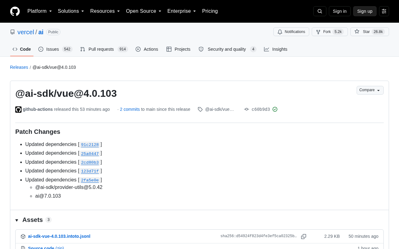 Vercel AI SDK Vue 4.0.103 Released: Dependency Update Breakdown