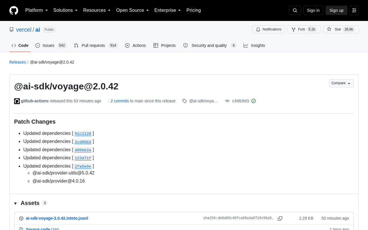 @ai-sdk/voyage 2.0.42 发布:依赖更新解析