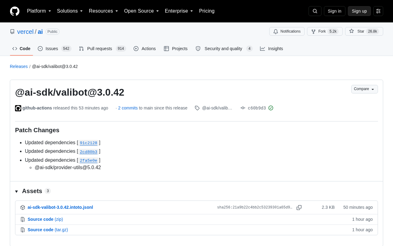 @ai-sdk/valibot 3.0.42 发布:依赖更新说明