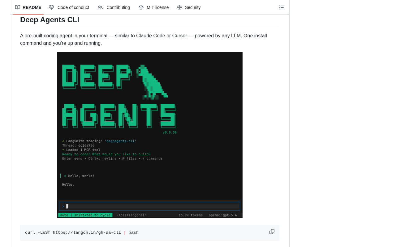 github source: langchain-ai/deepagents: Agent harness built with LangChain and LangGraph.