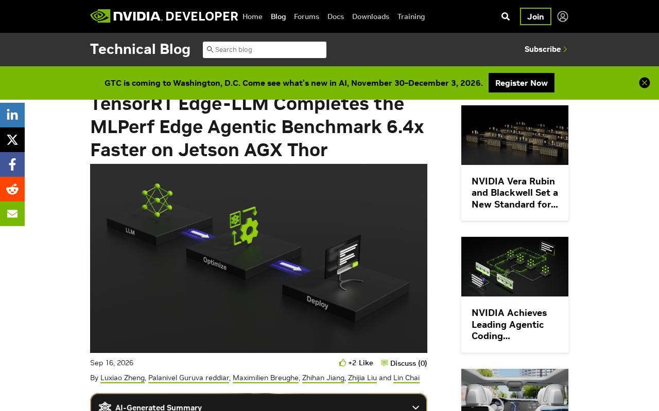 TensorRT Edge-LLM Benchmarked: Jetson AGX Thor Runs MLPerf Edge Agentic Workloads 6.4x Faster