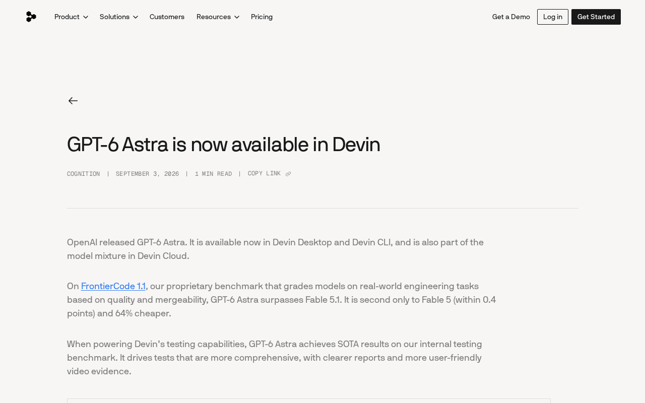 GPT-6 Astra Lands on Devin: Near Top-Tier Performance at 64% Lower Cost