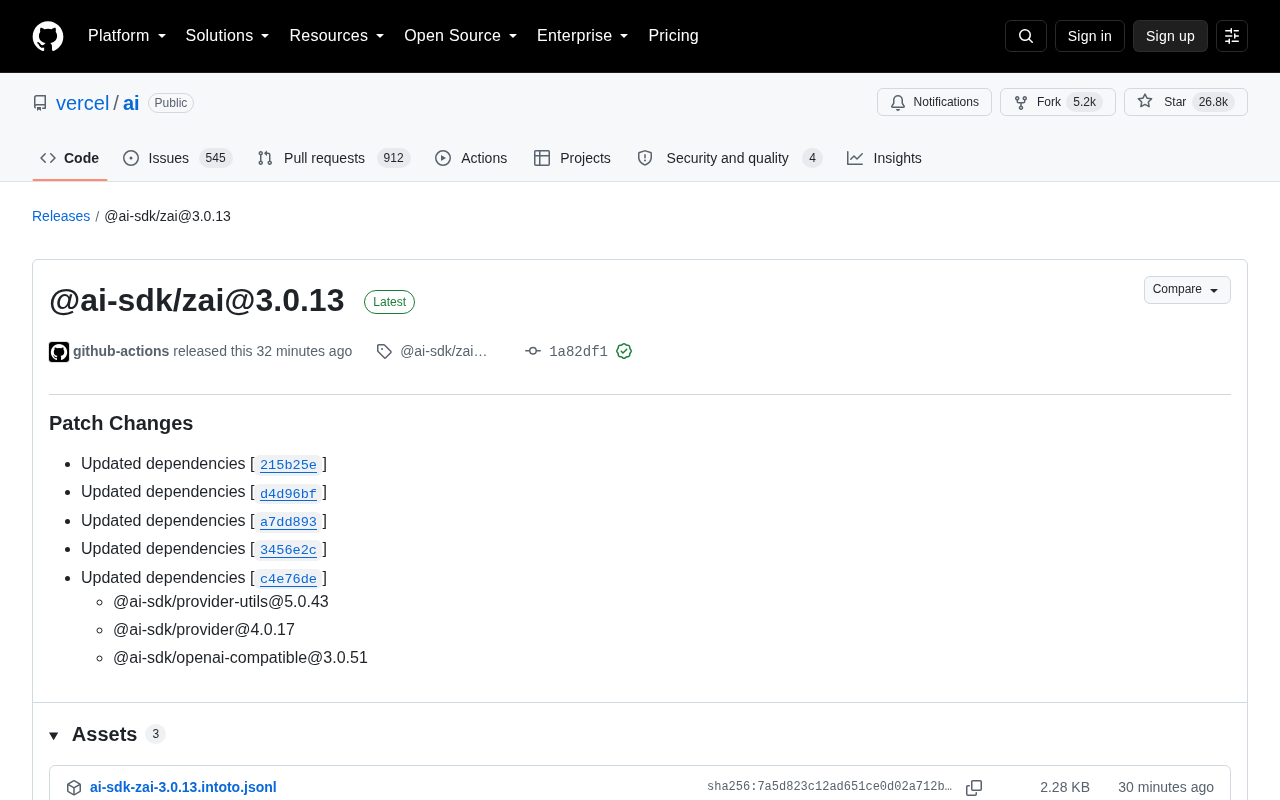 @ai-sdk/zai@3.0.13 Released: A Deep Dive into This Dependency-Sync Patch