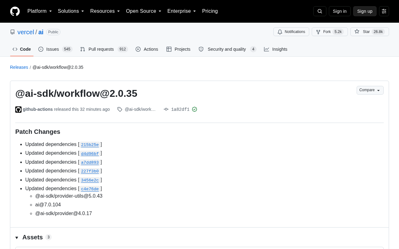 @ai-sdk/workflow 2.0.35 Released: Dependency Updates and Patch Fixes