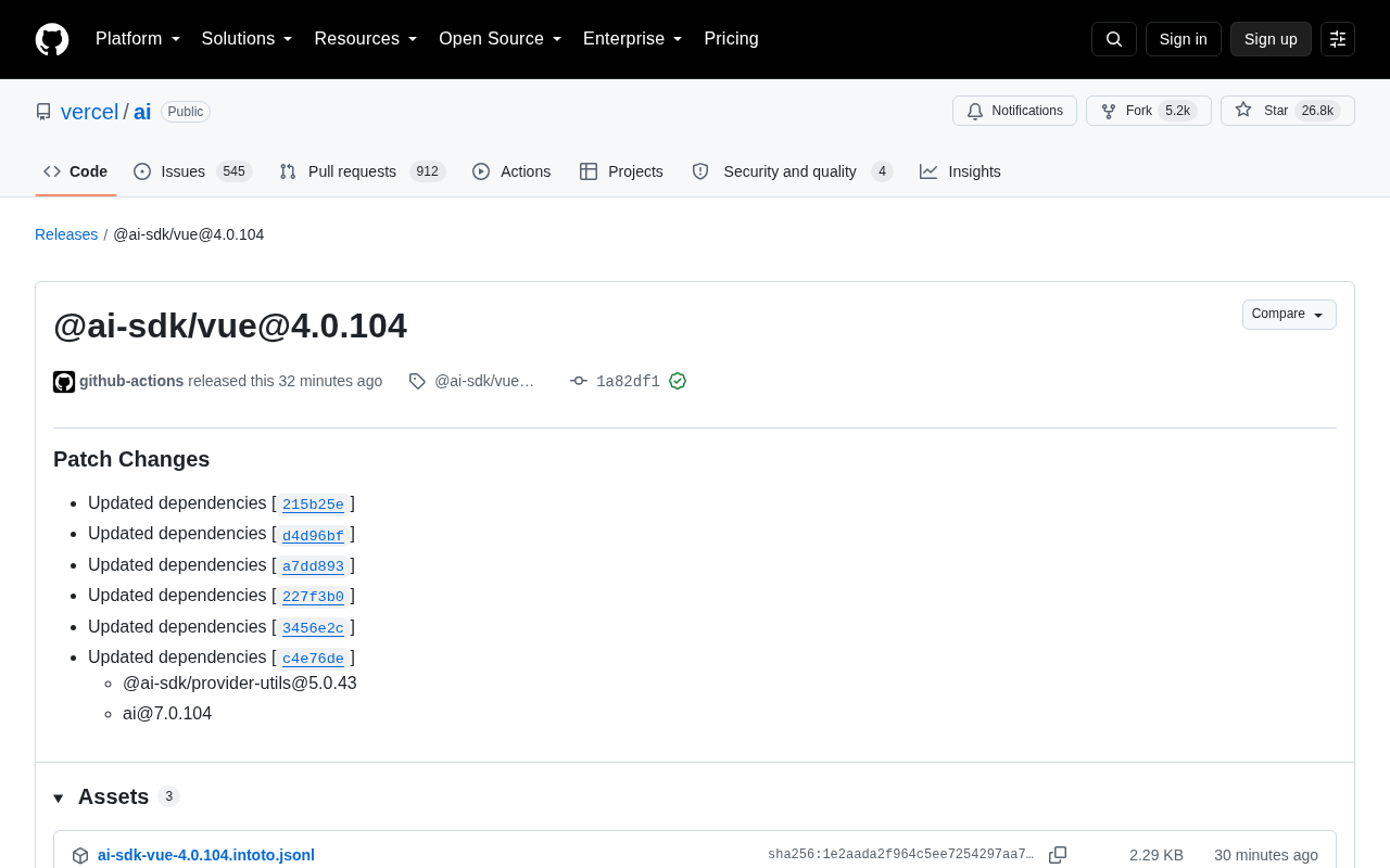 Vercel AI SDK Vue 4.0.104 Released: Dependency Update Breakdown