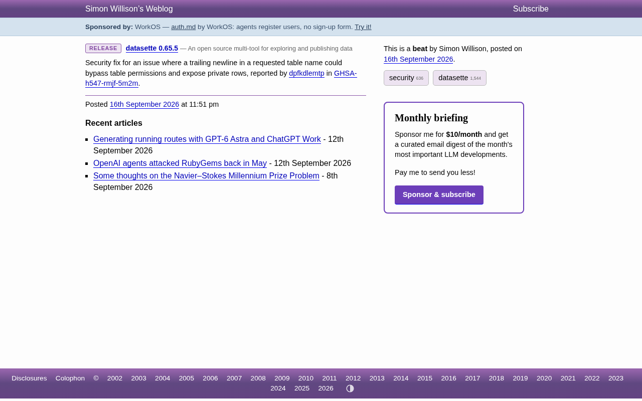 Datasette 0.65.5 Released: Fixes Table Permission Bypass Security Vulnerability