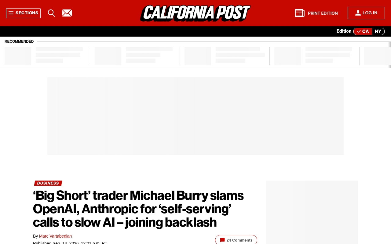 Michael Burry Blasts OpenAI and Anthropic: Calls to Slow AI Are Self-Serving