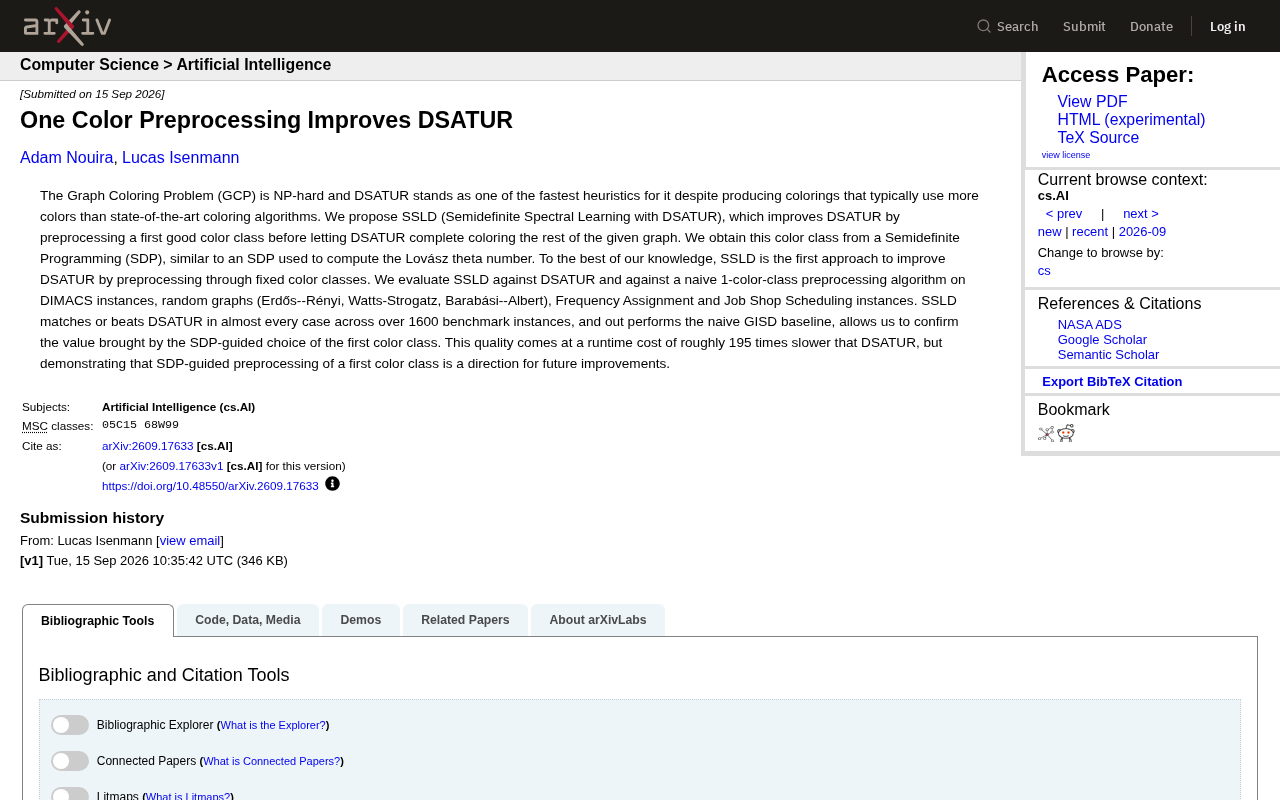 SSLD: Improving the DSATUR Graph Coloring Heuristic via Semidefinite Programming Preprocessing of a Single Color Class