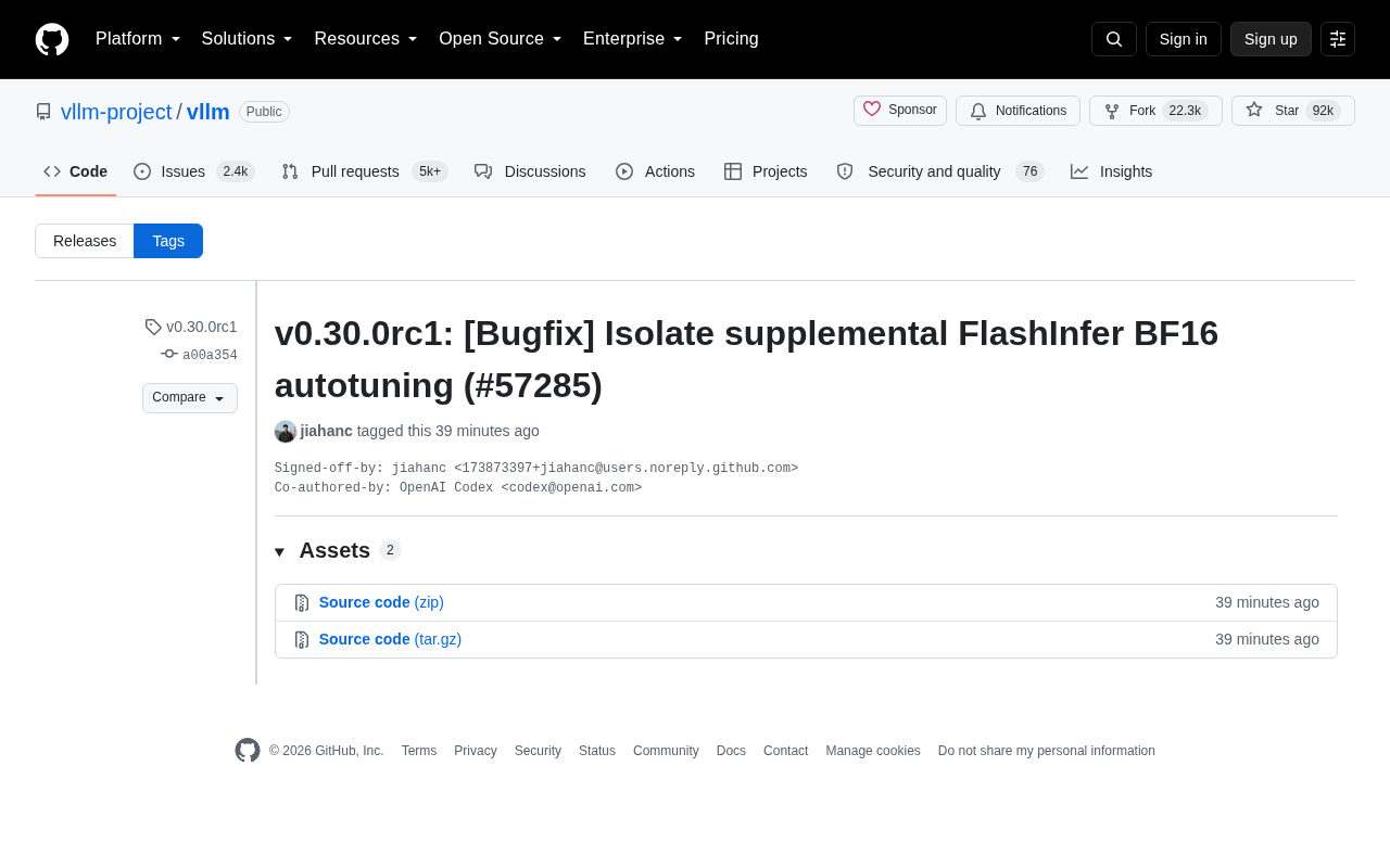 vLLM v0.30.0rc1 Released: Isolates FlashInfer BF16 Autotuning Logic