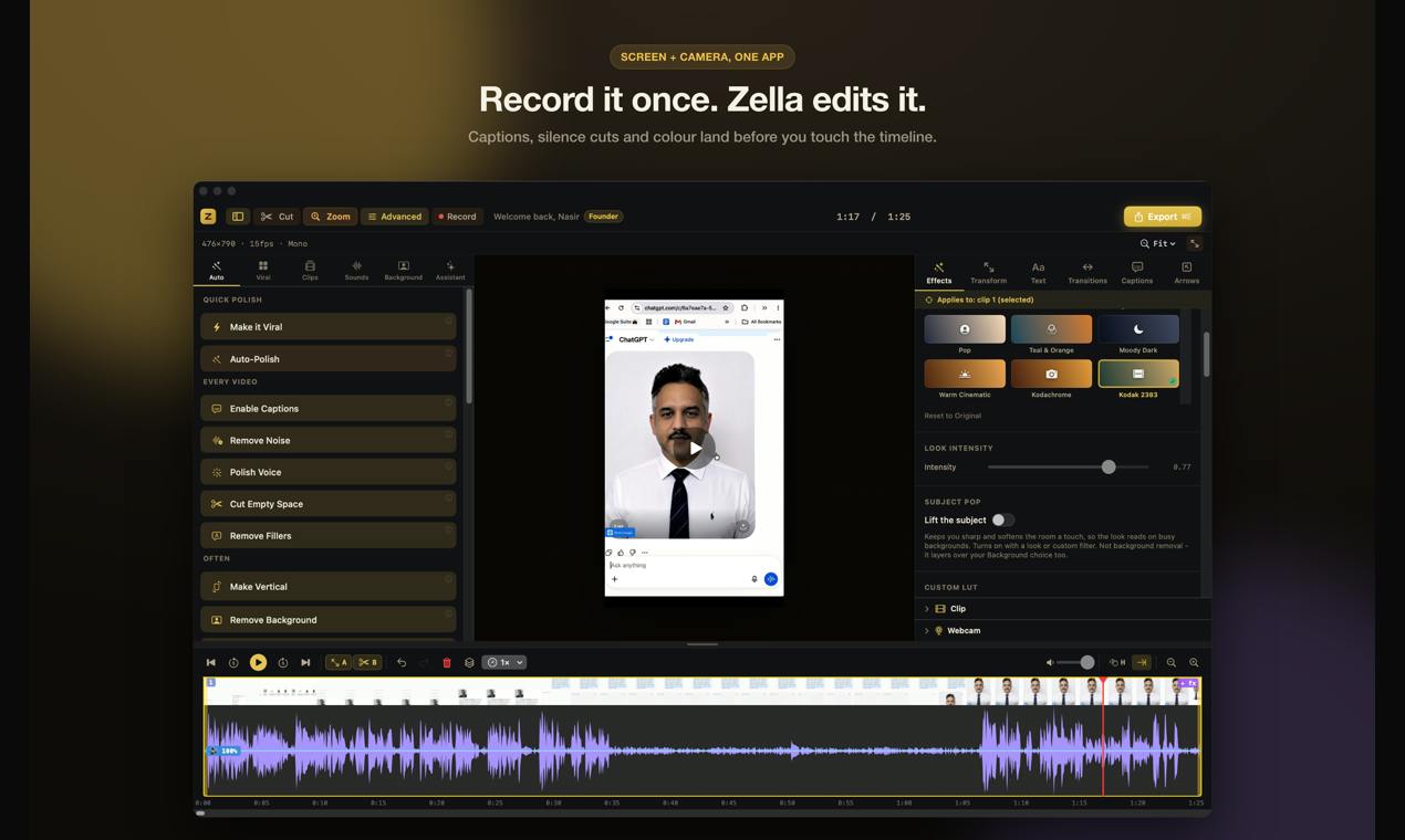 Zella: Video recorder that edits itself on Mac and iPhone