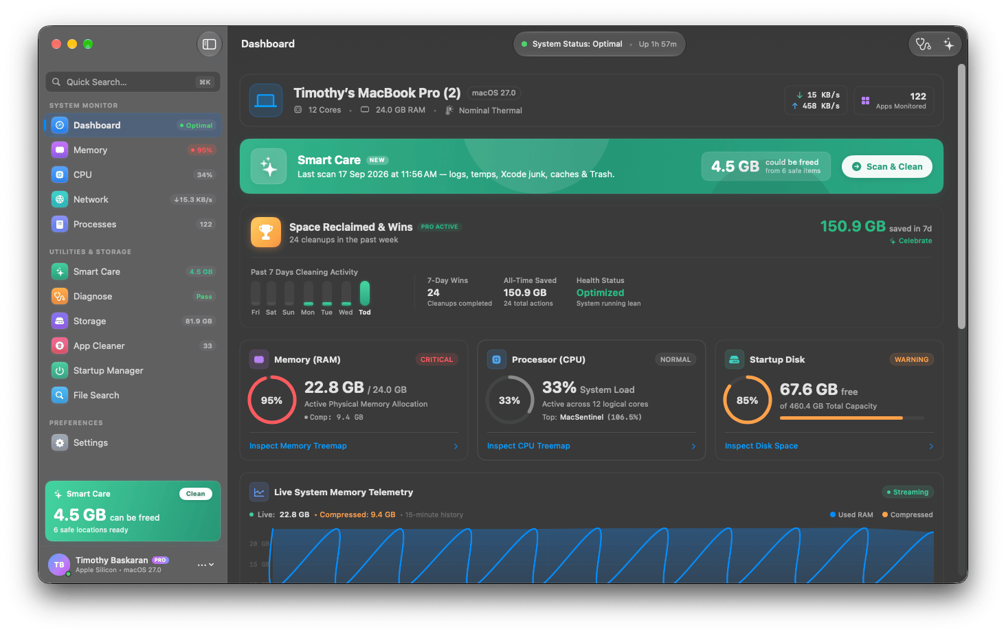 MacSentinel: A Native Mac Tool That Diagnoses Performance Issues and Cleans Safely