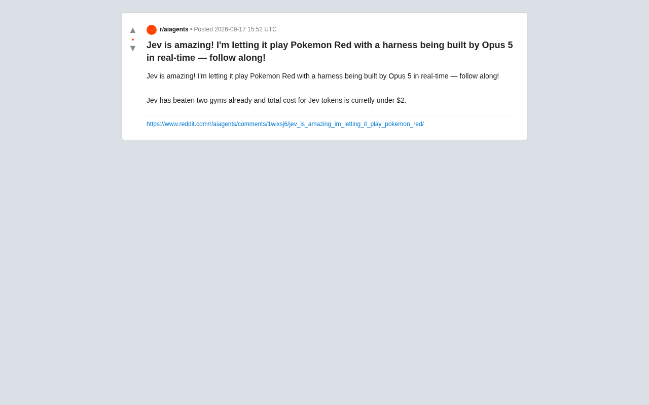 AI Plays Pokémon Red: Jev Clears Two Gyms for Under $2