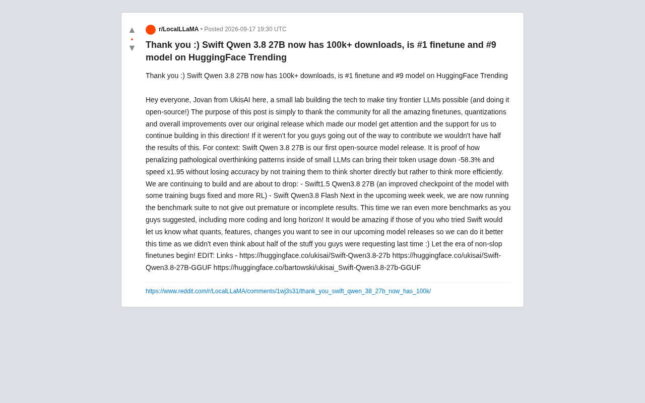 Swift Qwen3.8 27B on HuggingFace Trending