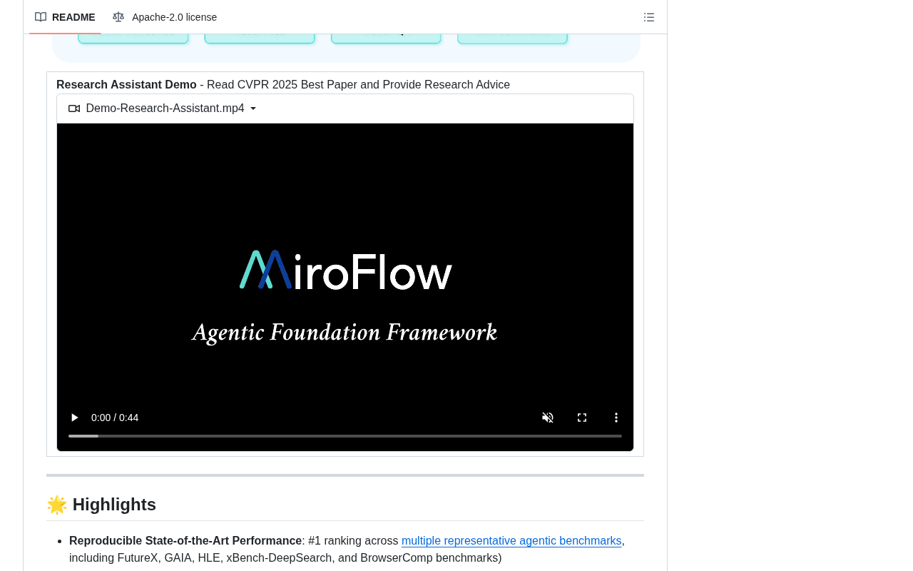 github source: MiroMindAI/MiroFlow: 🏆 Top-1 on 5+ benchmarks | Web UI | Supports MiroThinker, Claude, Kimi, OpenAI