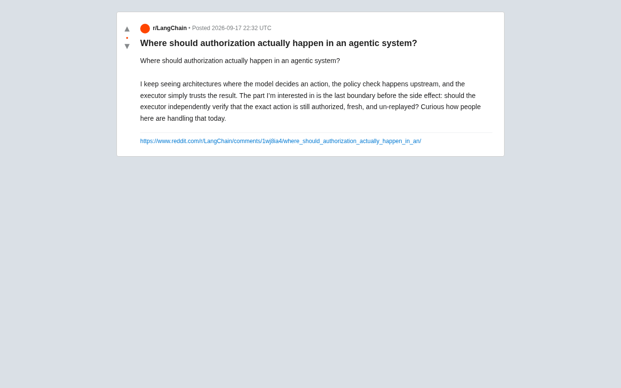 reddit source: Where should authorization actually happen in an agentic system?