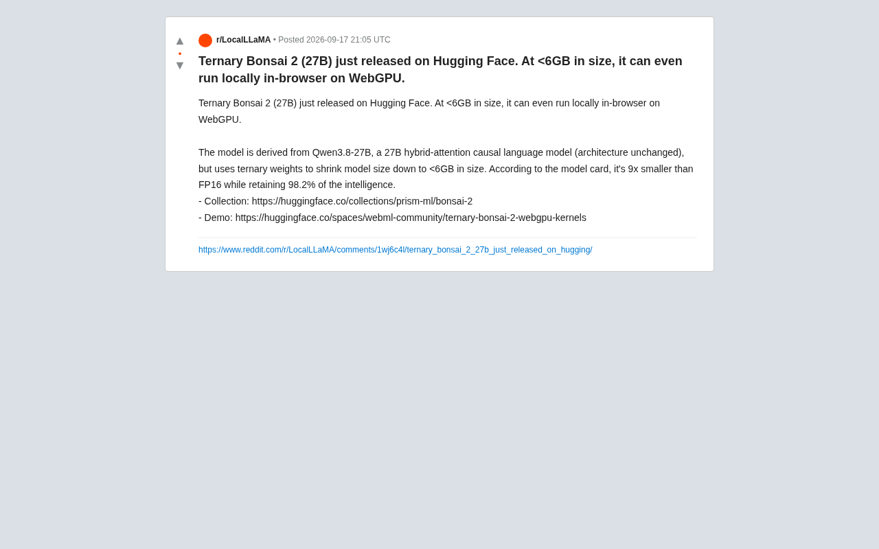 Ternary Weight Compression: 27B Model Shrunk to 6GB, Runs Locally in the Browser
