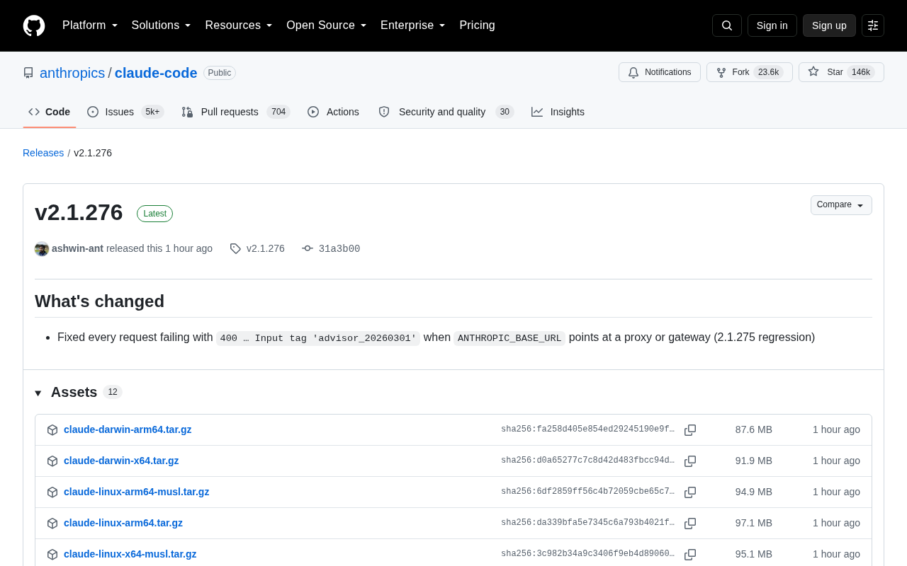 Claude Code v2.1.276 Released: Fixes Proxy/Gateway 400 Error Regression