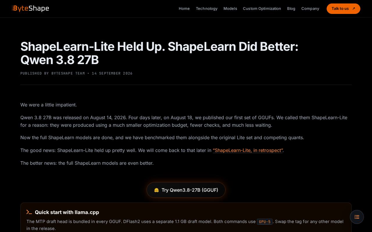 Shapelearn Qwen 3.8 27B:13.1GB显存运行大模型的探索