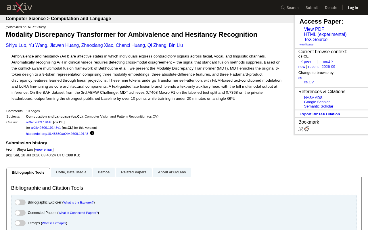Modality Discrepancy Transformer for Ambivalence and Hesitancy Recognition