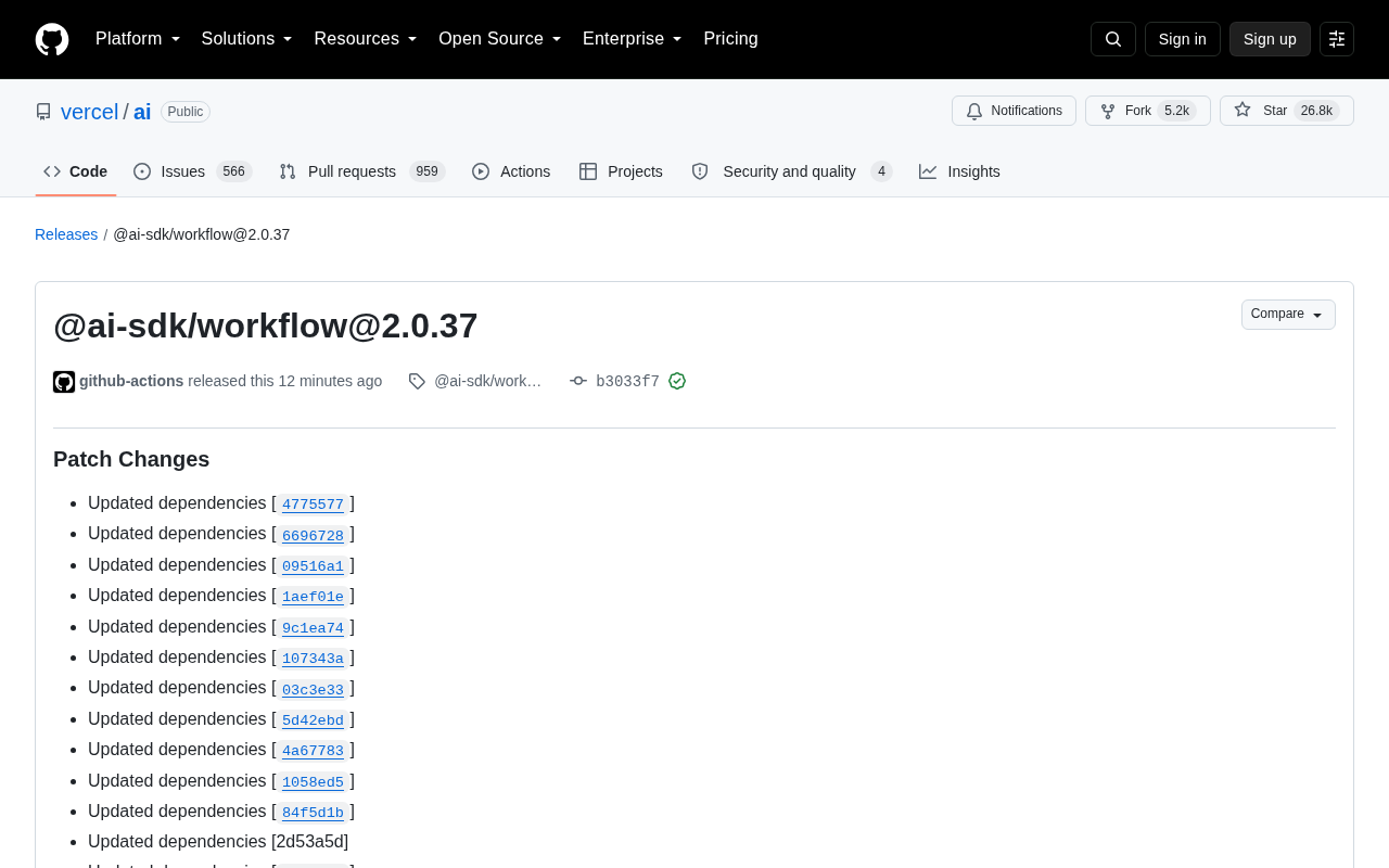 @ai-sdk/workflow@2.0.37 发布:依赖更新的补丁版本