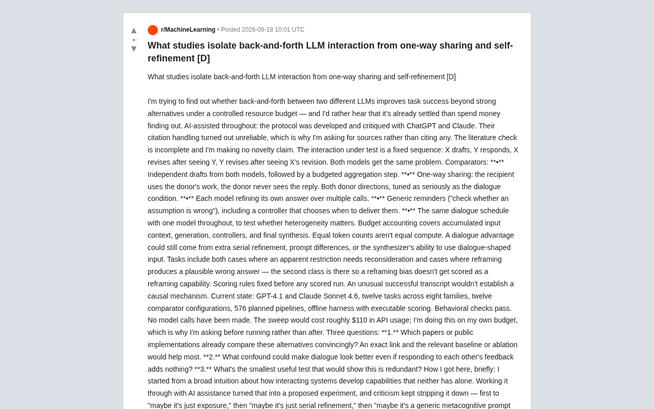 Can Multi-LLM Dialogue Really Improve Task Performance? Lessons from a Rigorous Experimental Design