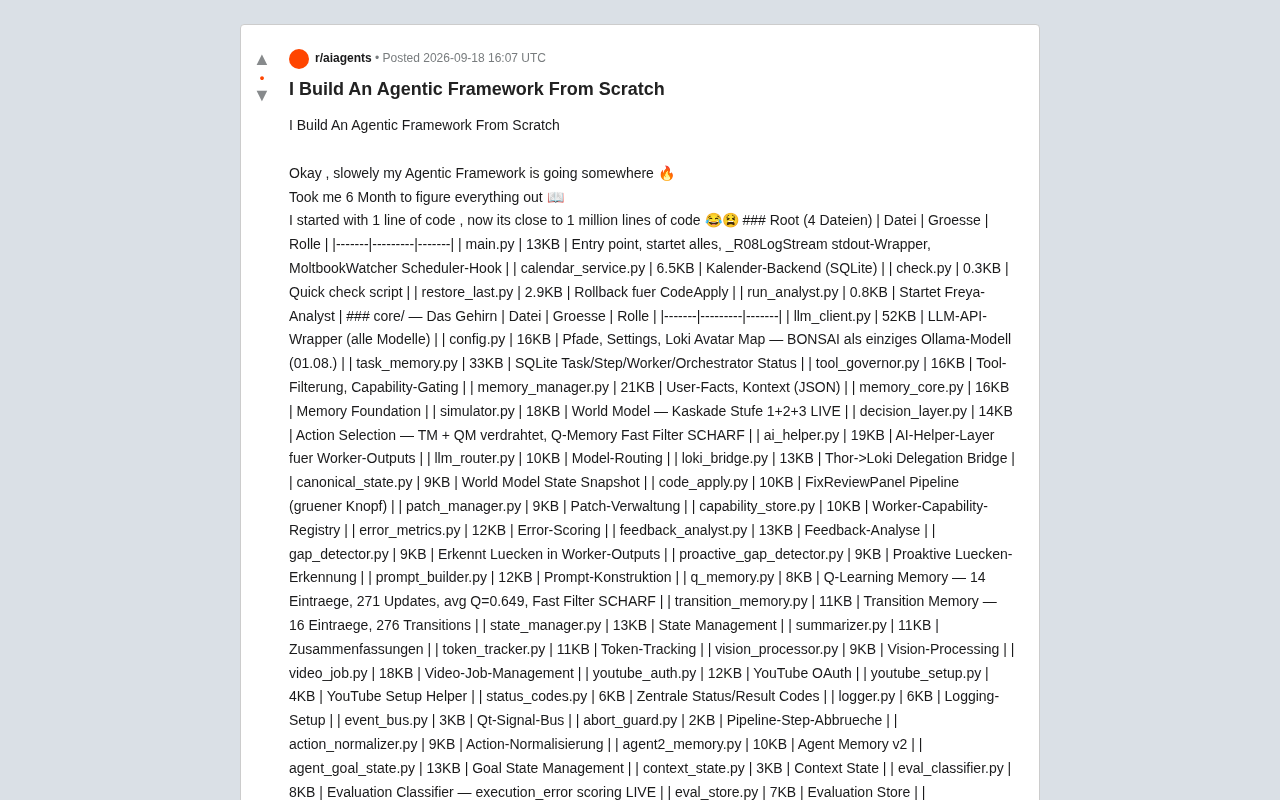 reddit source: I Build An Agentic Framework From Scratch