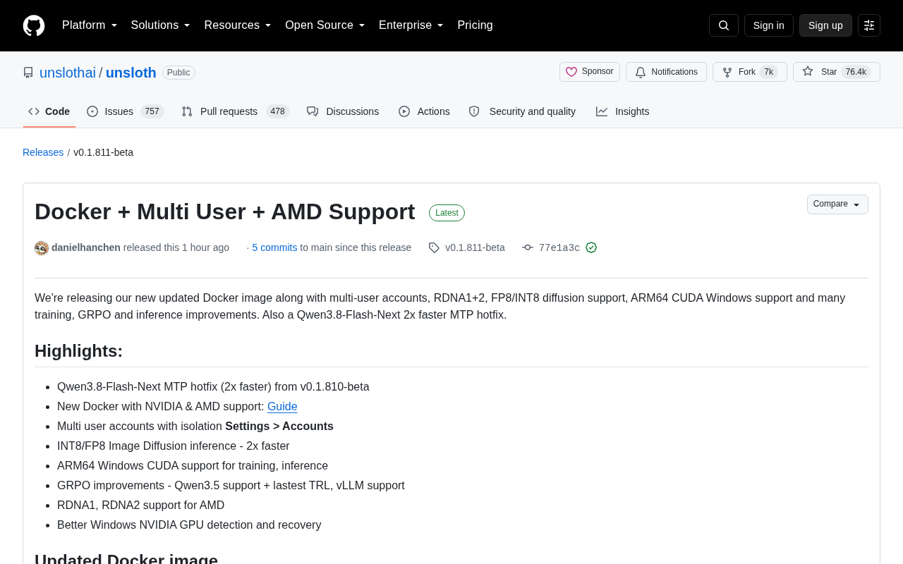 Unsloth v0.1.811发布:Docker多用户与AMD ROCm支持全解析