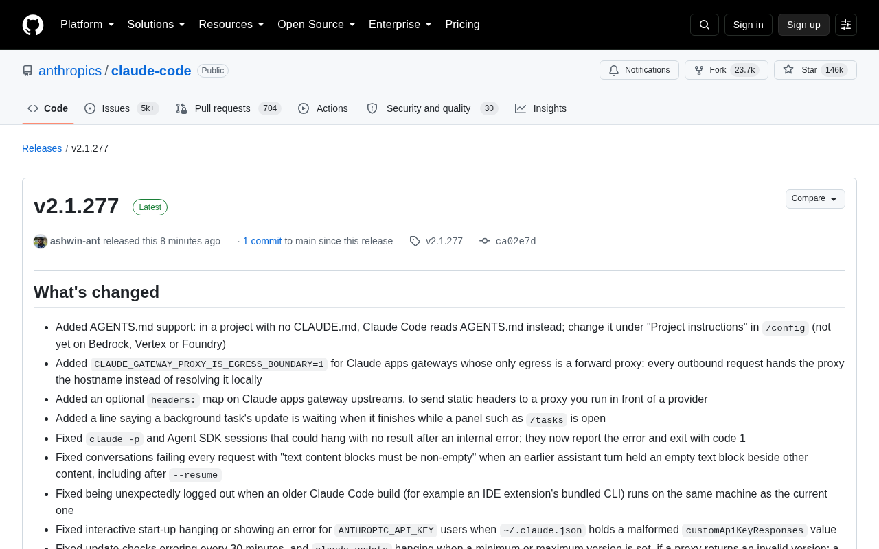 Claude Code v2.1.277 Update: AGENTS.md Support and Extensive Stability Fixes