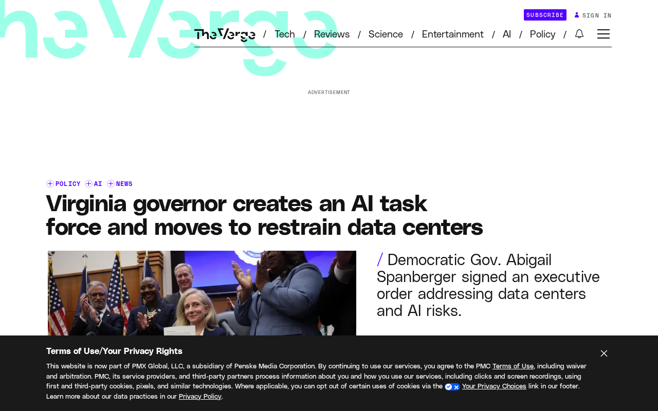 Virginia Governor Establishes AI Task Force, Tightens Data Center Approvals