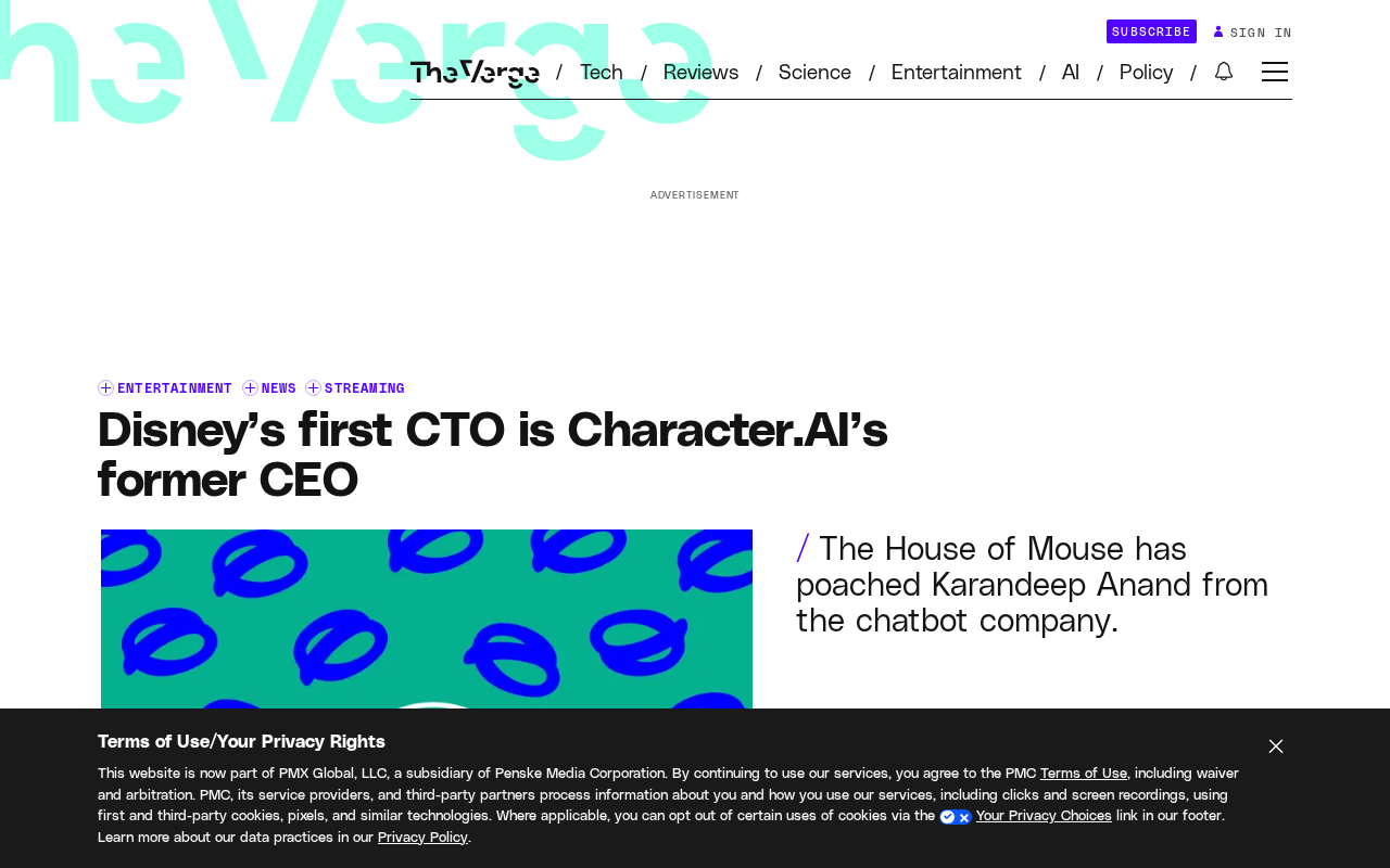 Disney's First-Ever CTO: What Hiring Character.AI's Former CEO Signals