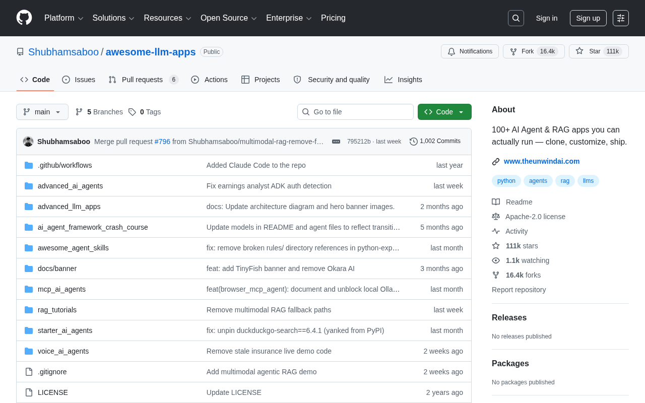 awesome-llm-apps: A 100K-Star GitHub Project with 100+ AI Agent & RAG Applications