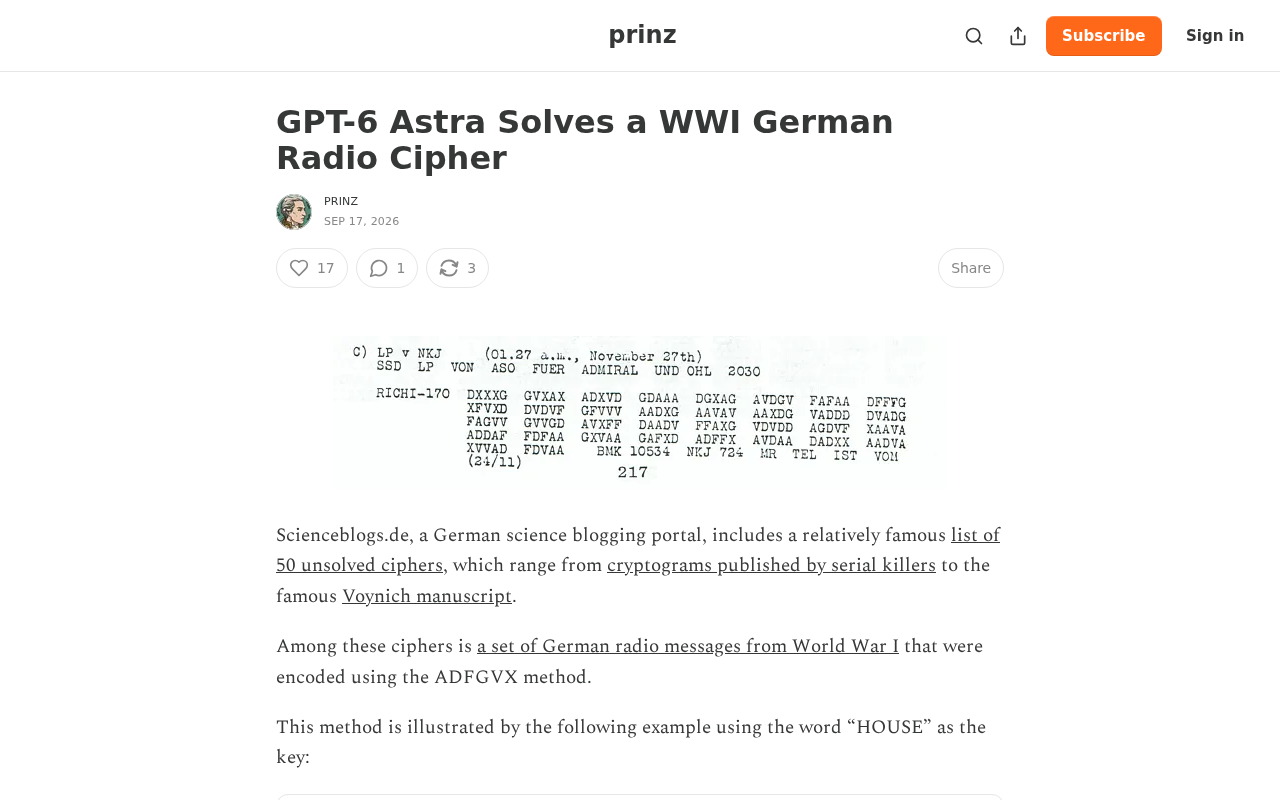 GPT-6 Astra Cracks WWI German Military Radio Cipher: A New Milestone in AI Reasoning