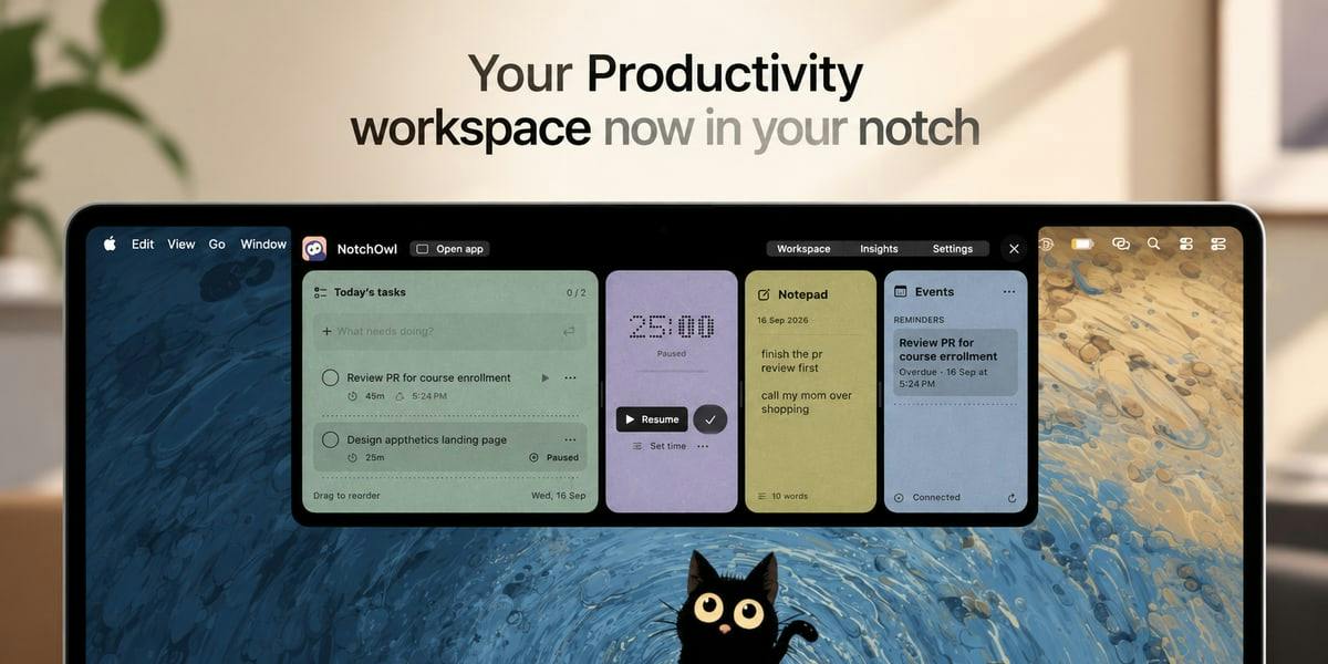 NotchOwl:把Mac刘海变成生产力工作区